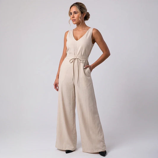 Macacão Pantalona Decote V | Amarração na Cintura